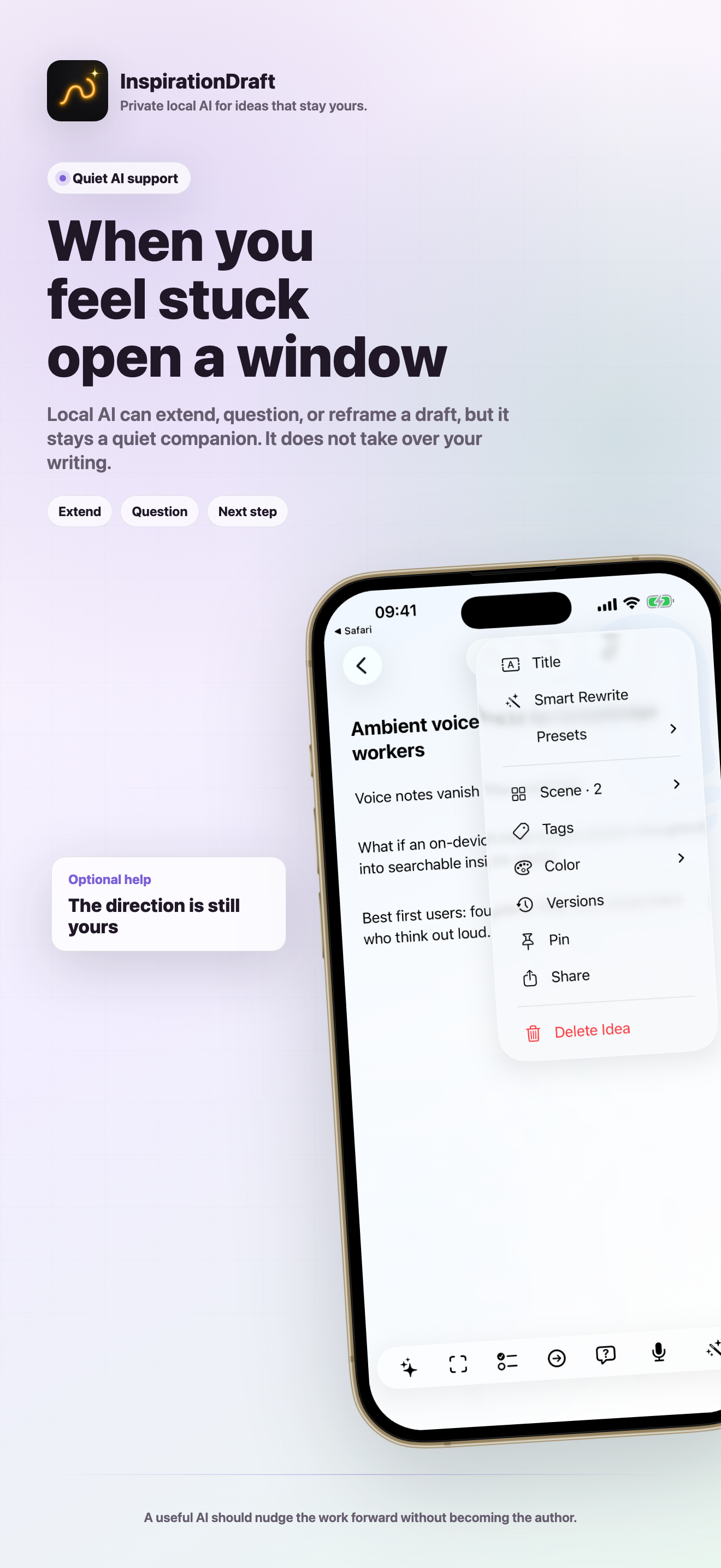 InspirationDraft suggestion screenshot