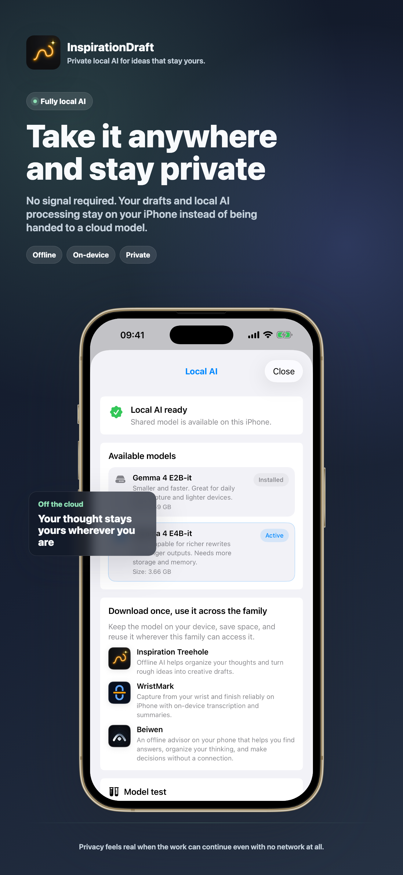 InspirationDraft local AI screenshot