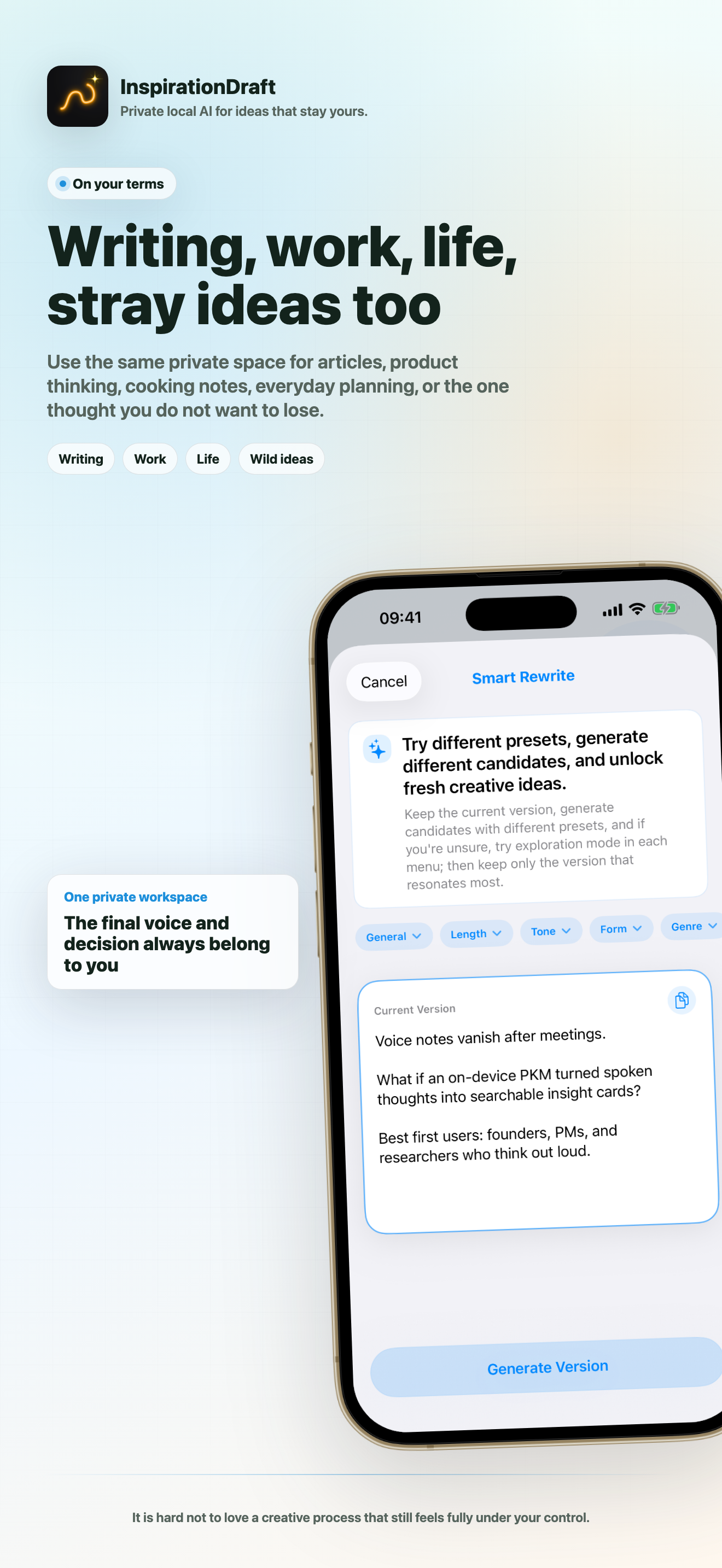 InspirationDraft ownership screenshot